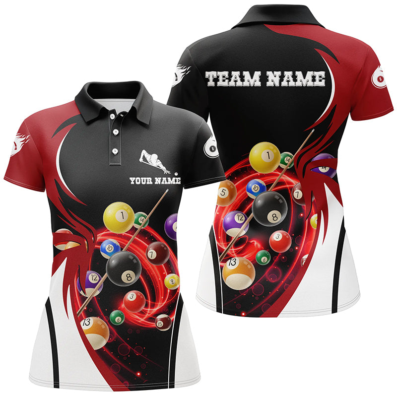 Personalized Billiard 3D Polo Shirts For Women, Ball 8 Flame Player Billiard Women Jerseys VHM0005
