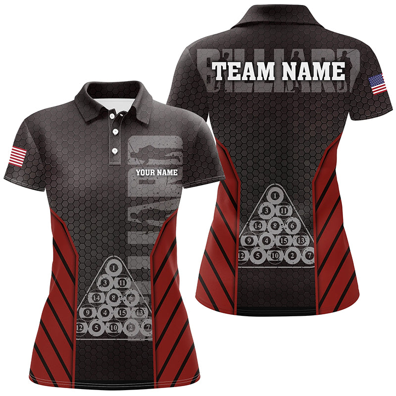 Personalized Red Hive Pattern 8 Ball Billiard 3D Polo Shirts For Women, Custom Billiards Jerseys VHM0399