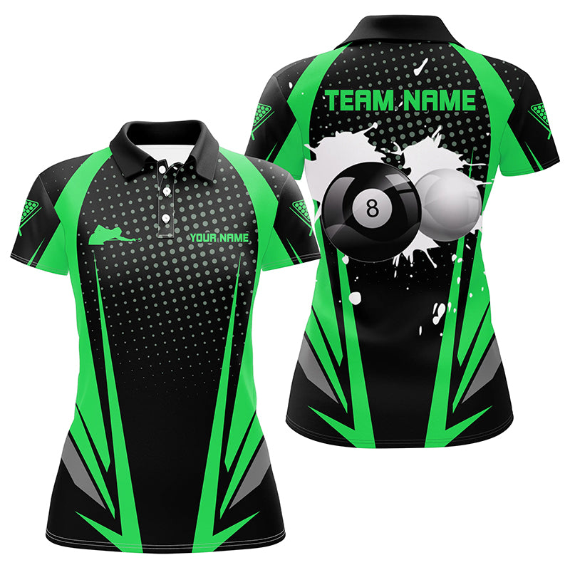 Personalized Paint Billiard Balls Black Green 3D Polo Shirts For Women, 8 Ball Billiards Jerseys VHM1090