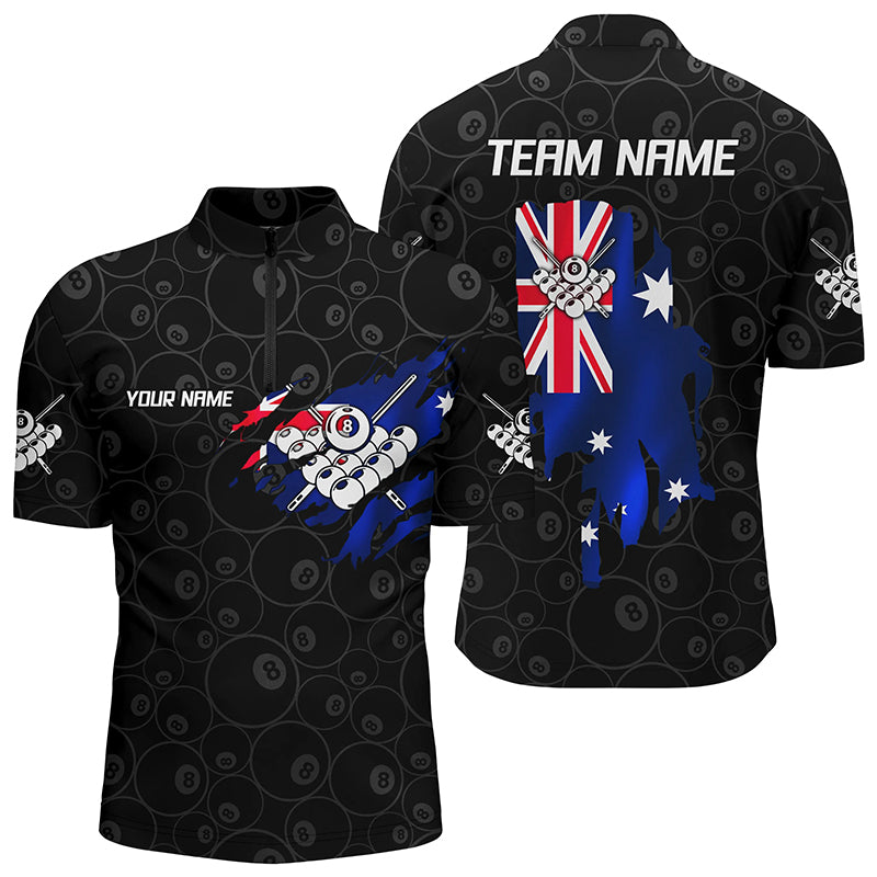 Personalized Australian Flag 8 Ball Pool Billiards Quarter-Zip Shirts For Men, Billiard Team Shirts VHM0618