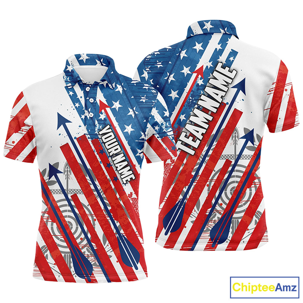 Personalized Archery Bow Hunting American Flag Shooter Archery Polo Shirts For Men, Archery Shirts VHM0622