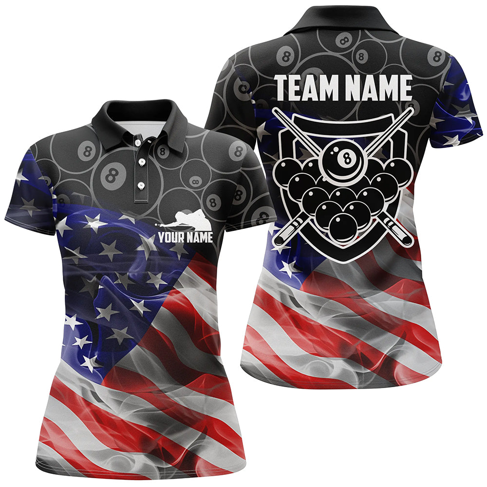 Personalized Billiard US Flag Smoke 8 Ball Pattern Billiards Black 3D Polo Shirts For Women VHM0440