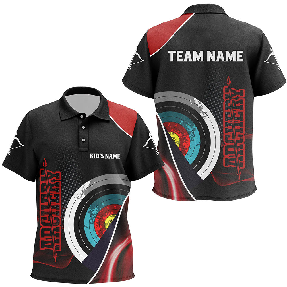 Personalized 3D Targets Archery Polo Shirts For Kids, Custom Red Black Arrows Archery Team Shirts VHM0799