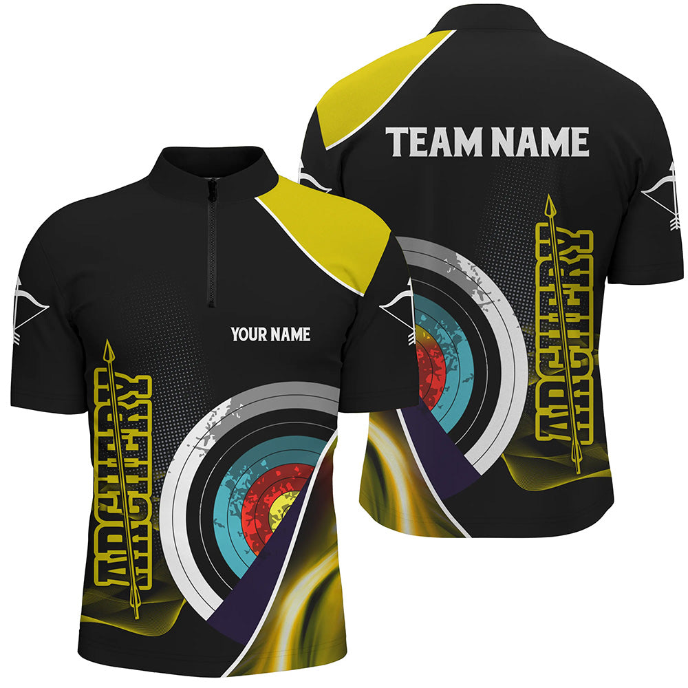 Personalized 3D Targets Archery Quarter-Zip Shirts For Men, Yellow Black Arrow Archery Team Shirts VHM0800
