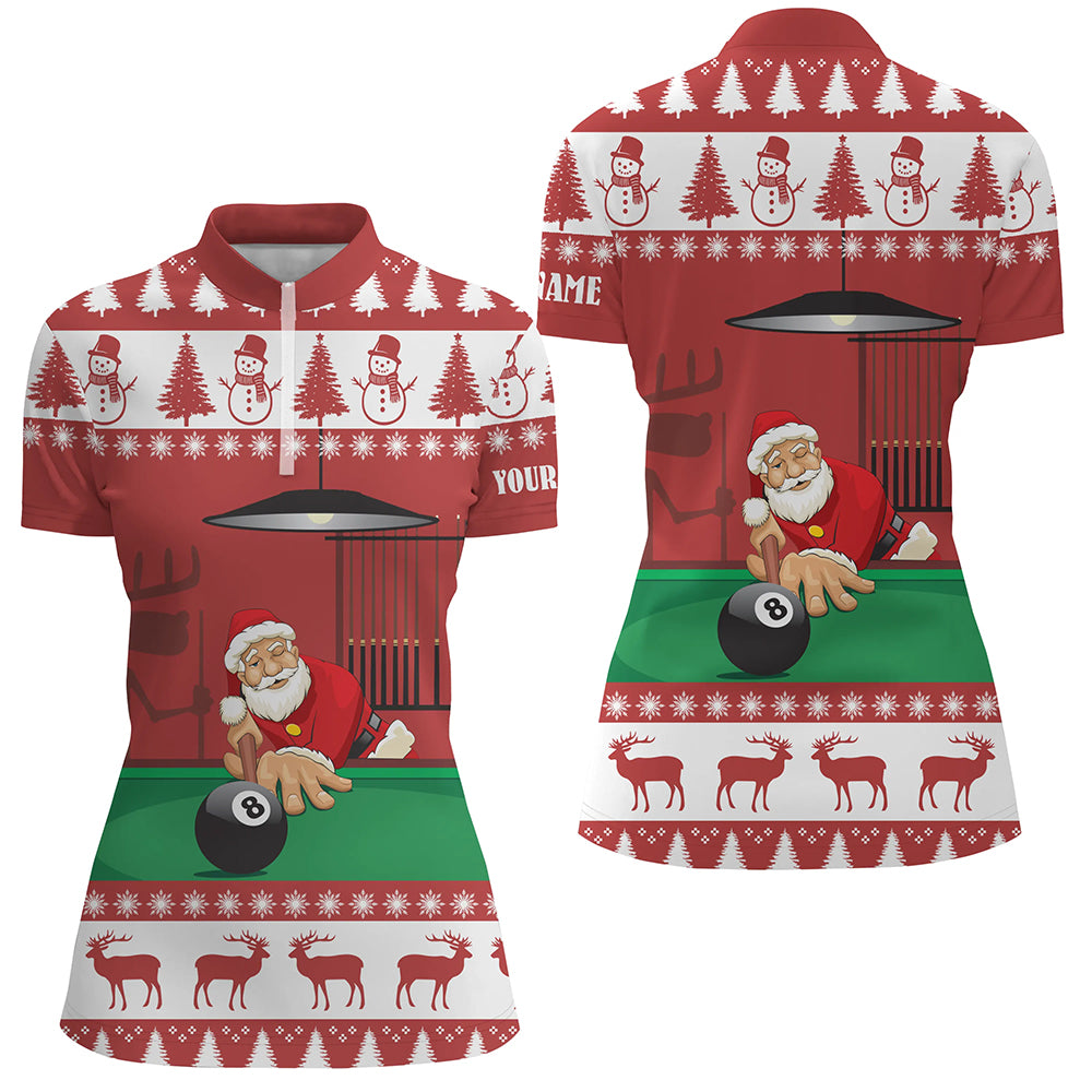 Personalized Santa Claus Playing Billiard Quarter-Zip Shirts For Women, Christmas Billiars Shirts VHM0685