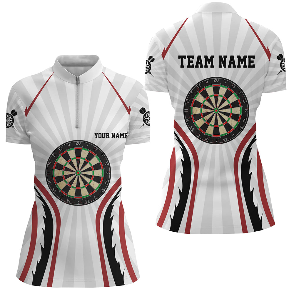 Personalized White Womens Darts Quarter-Zip Shirts Custom Dart Shirts For Women Dart Team Jerseys VHM1108
