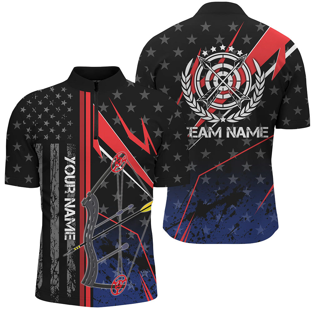 Personalized Archery Quarter-Zip Shirts For Men, Patriotic US Flag Bow Arrows Archery Shirts VHM0717