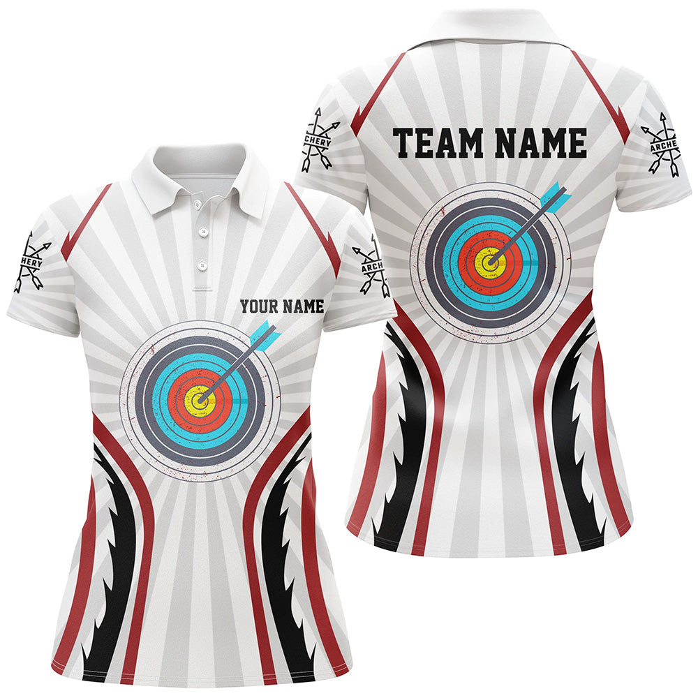 Personalized Retro Red Targets Archery Polo Shirts For Women, Custom Arrows Archery Team Jerseys VHM0562