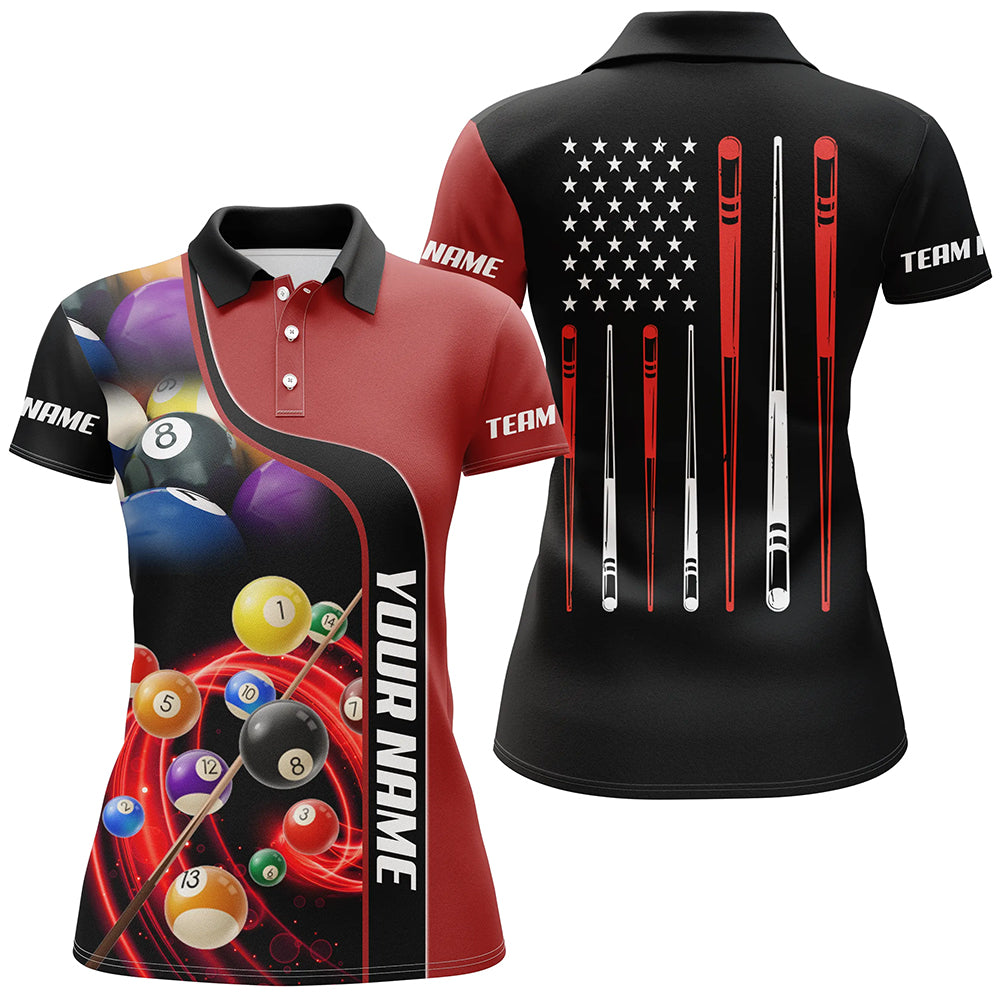 Personalized Red Billiard Balls 3D Polo Shirts For Women Custom US Flag Sticks Billiard Team Shirts VHM0749
