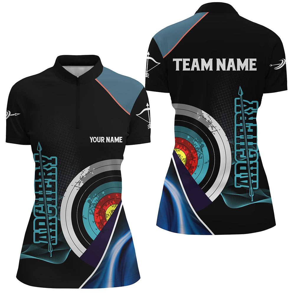 Personalized 3D Targets Archery Quarter-Zip Shirts For Women, Custom Blue Black Archery Team Shirts VHM0600