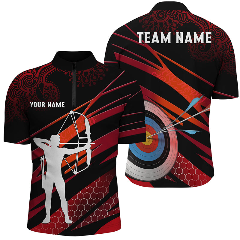 Personalized Silhouette Archer 3D Target Archery Quarter-Zip Shirts For Men, Archery Team Shirts VHM0657