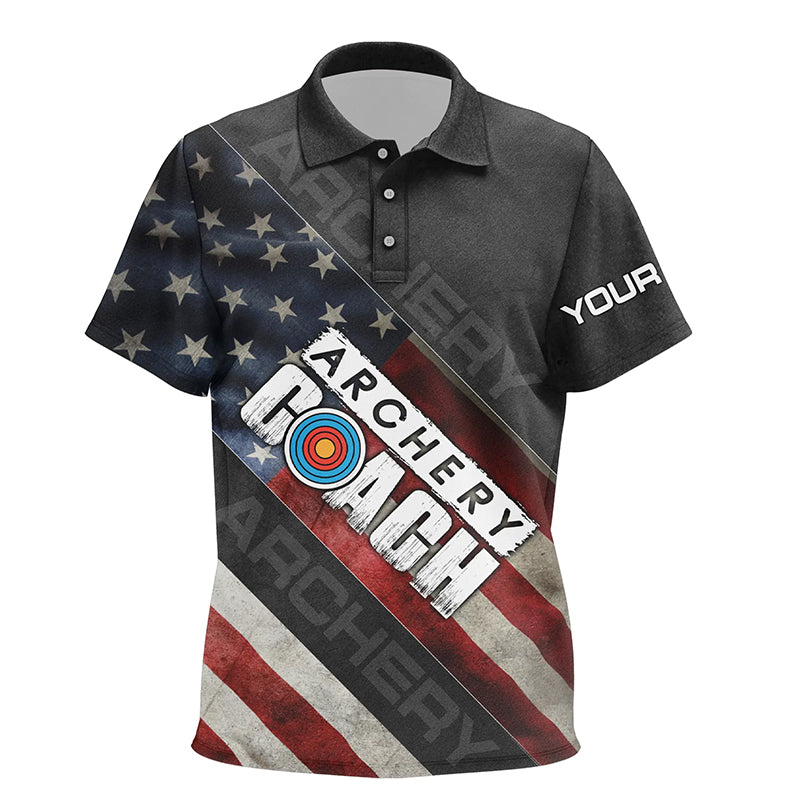 Personalized Retro American Flag Archery Coach Polo Shirts For Kids, Custom 3D Target Archery Shirts VHM0822
