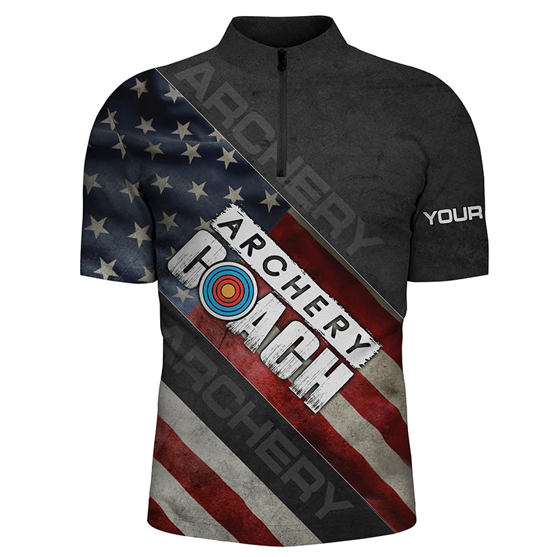 Personalized Retro American Flag Archery Coach Quarter-Zip Shirts For Men, 3D Target Archery Shirts VHM0822