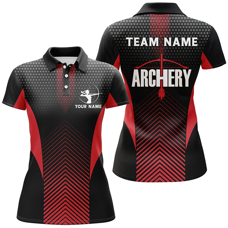 Personalized Red Black Bows Archery Polo Shirts For Women, Archery Team Shirts Custom Archery Jerseys VHM0709