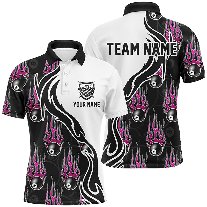 Personalized Billiard 8 Ball Flaming Pattern Pink 3D Polo Shirts For Men, Billiards Team Jerseys VHM0528