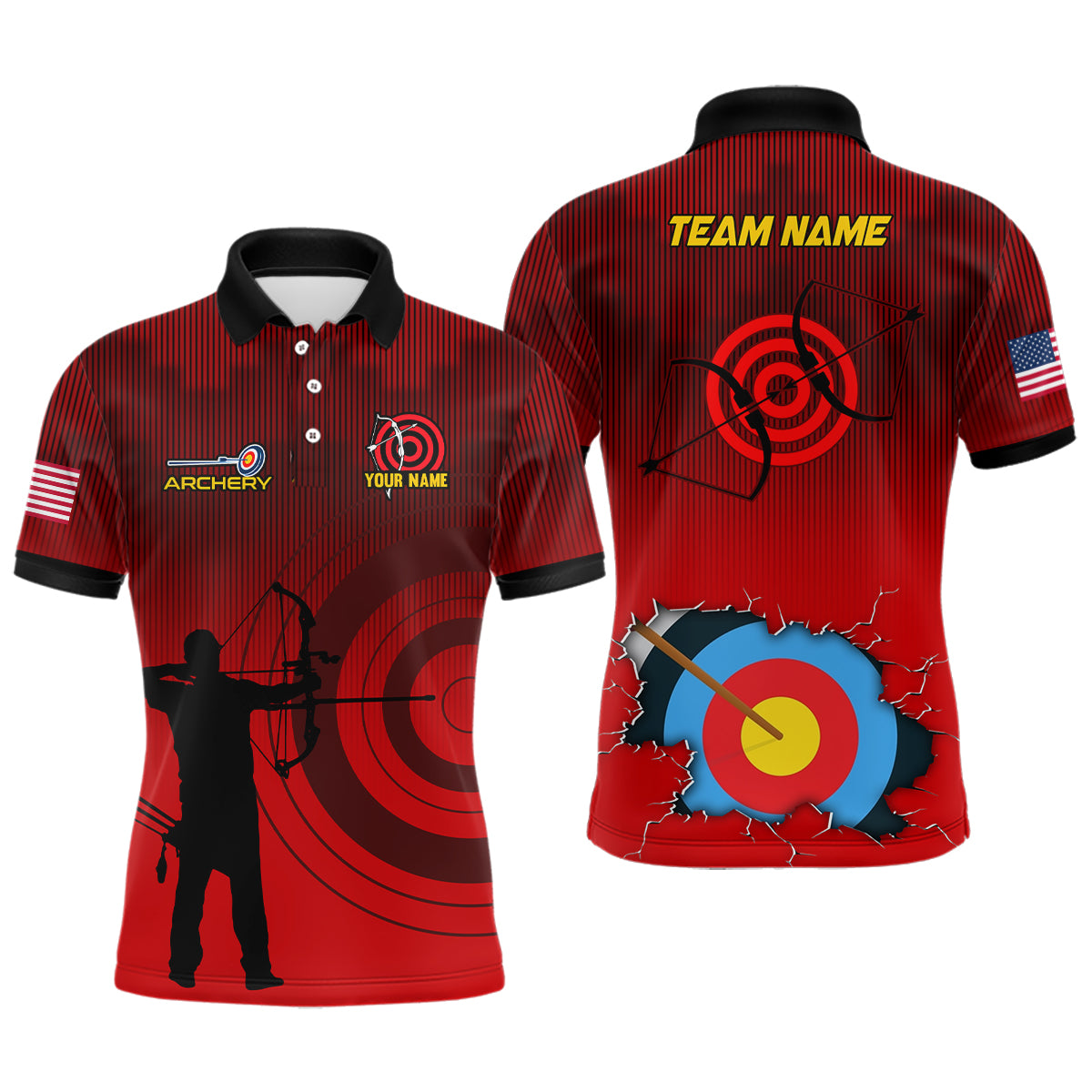 Personalized 3D Target Archery Silhouette Archer Polo Shirts For Men Custom US Flag Archery Shirts VHM0636