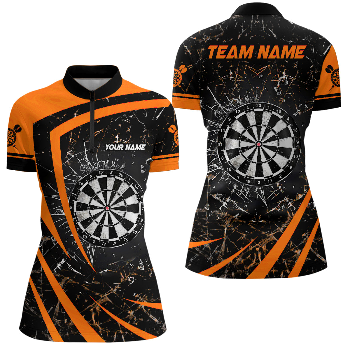 Personalized Orange Glass Break Dart Quarter-Zip Shirt Custom Dart Shirts For Women Dart Team Shirts VHM1157
