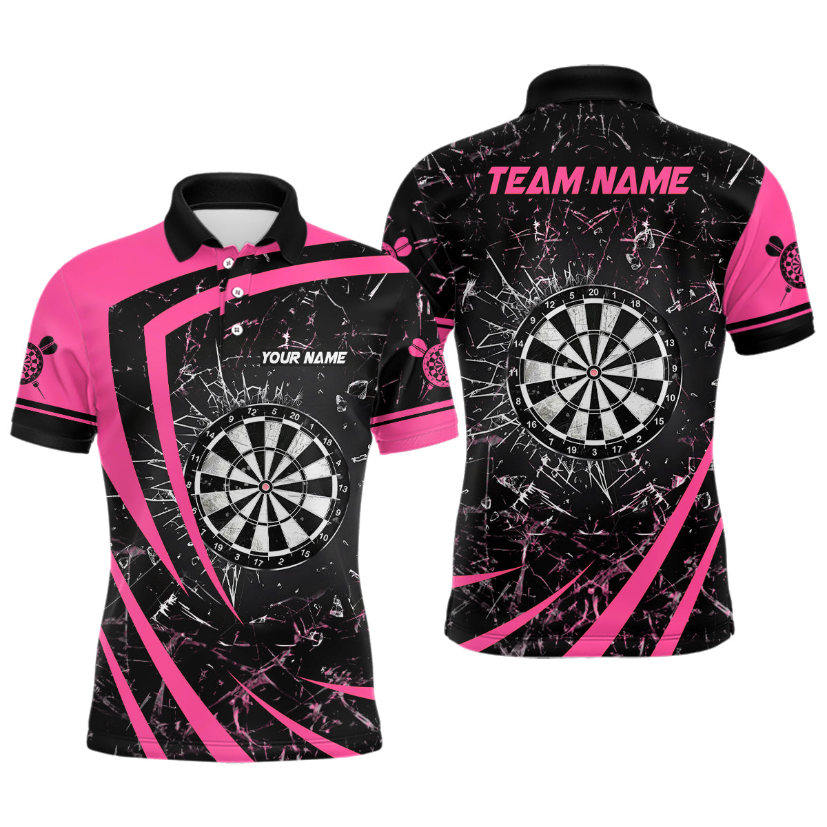 Personalized Pink Glass Break Dart Polo Shirts Custom Dart Shirts For Men Dart Team Shirts VHM1159