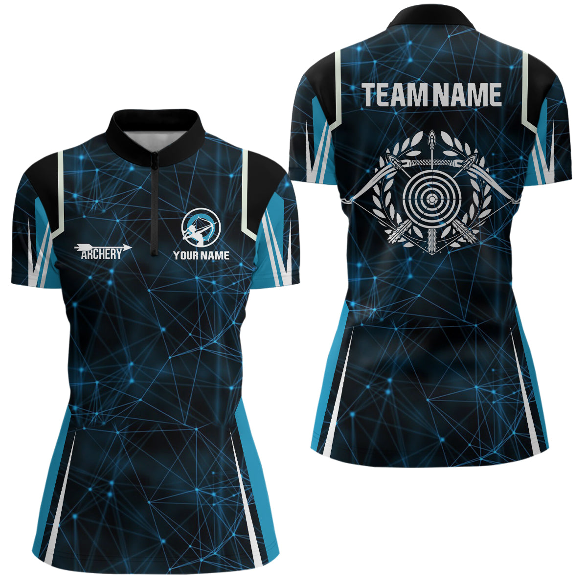 Personalized Blue 3D Target Archery Quarter-Zip Shirts For Women Custom Bow And Arrow Archery Shirts VHM0790