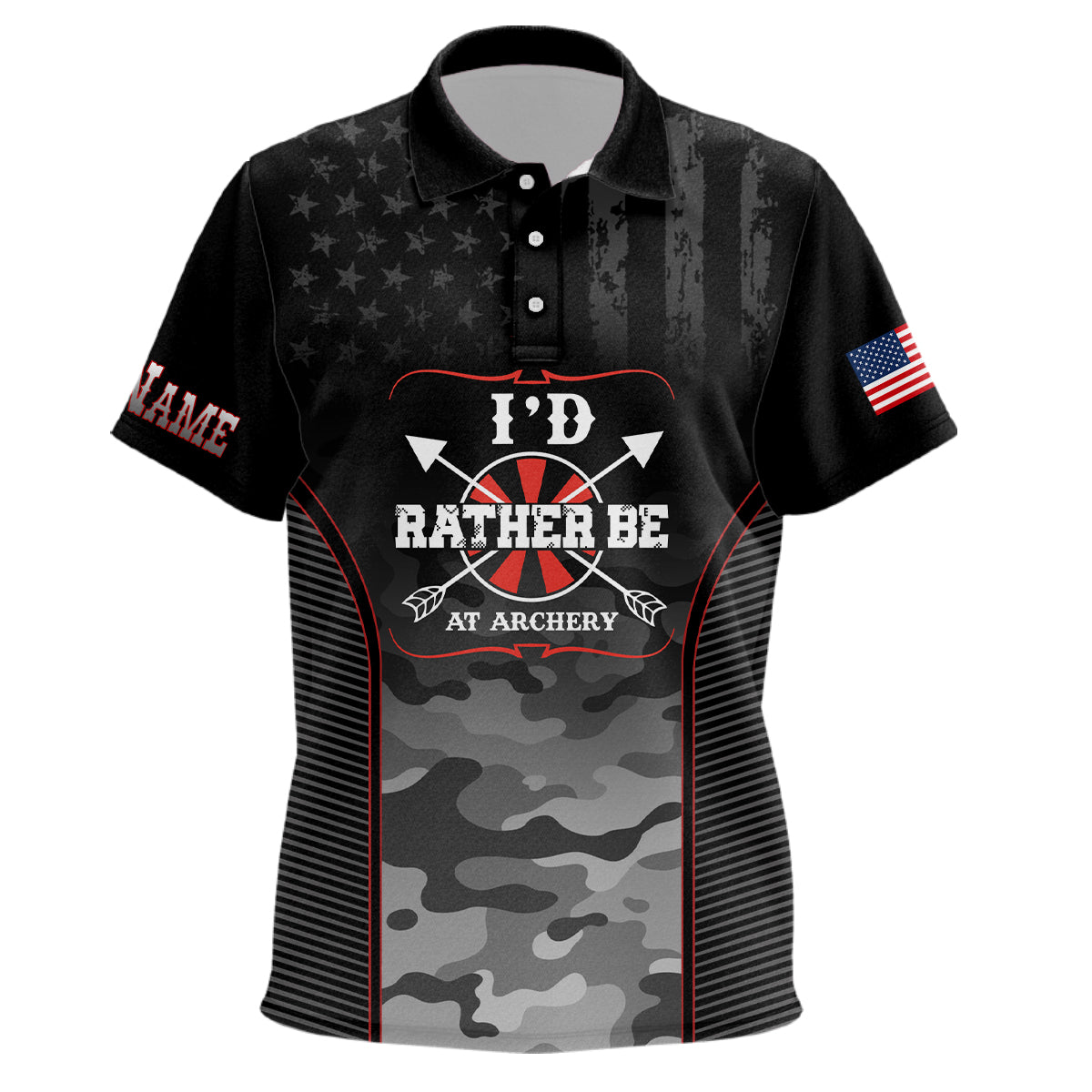 Personalized American Flag Camouflage Archery Polo Shirts For Kids, Custom Name Archery Jerseys VHM0792