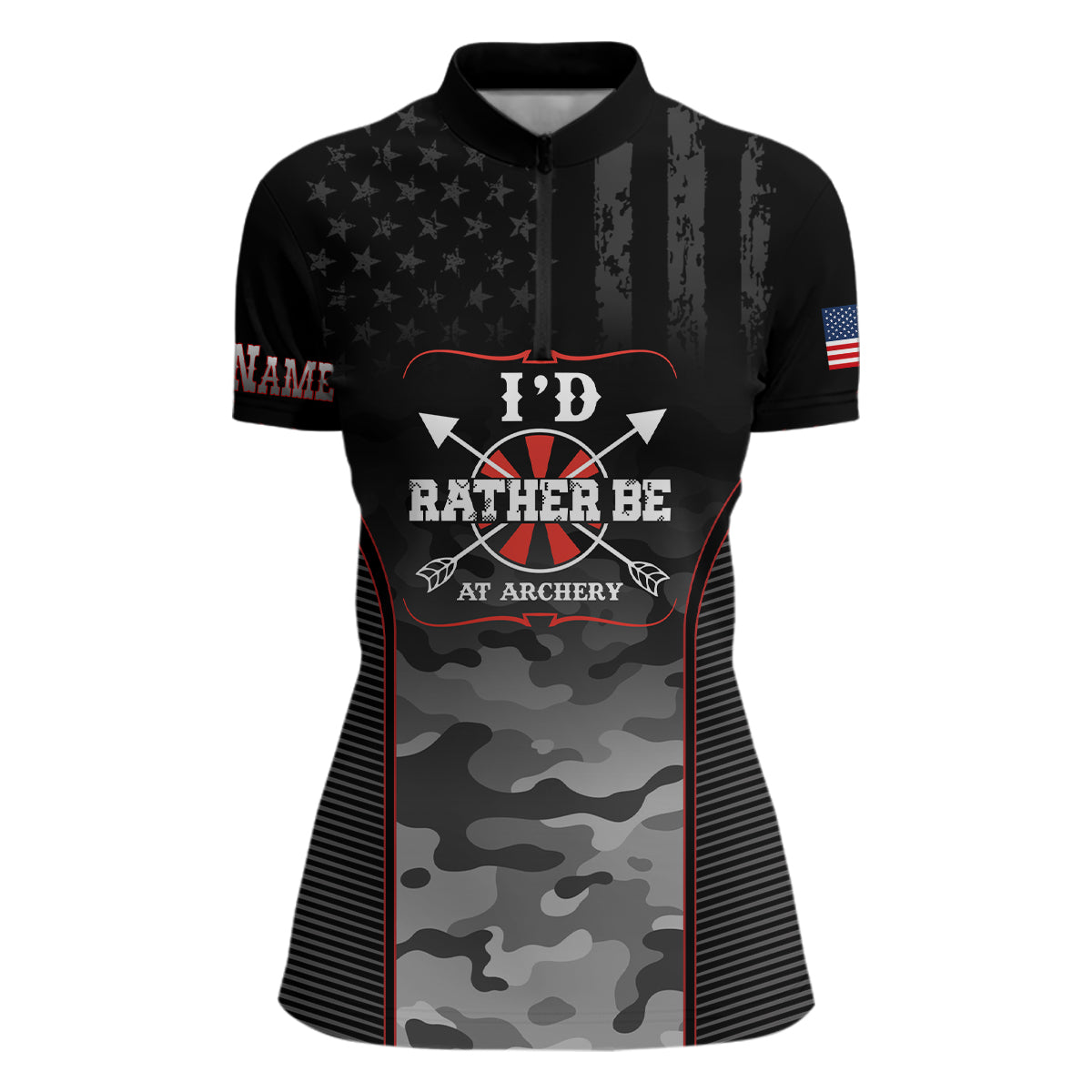 Personalized American Flag Camouflage Archery Quarter-Zip Shirts For Women, Custom Archery Jerseys VHM0792