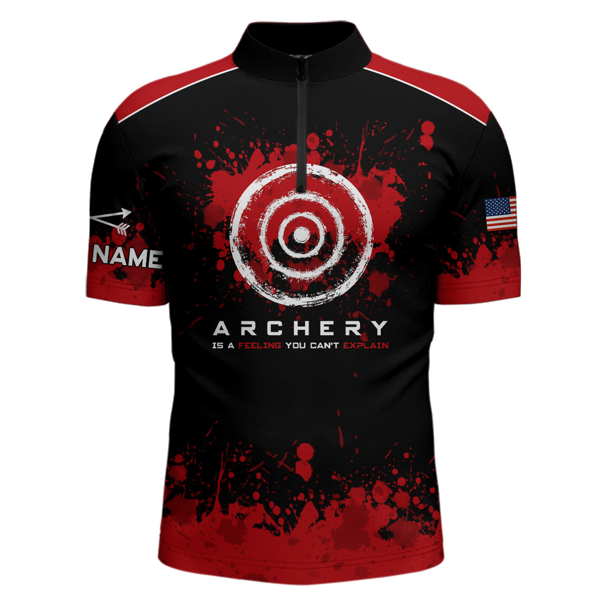 Personalized Red Painted US Flag Target Archery Quarter-Zip Shirts For Men, Arrows Archery Shirts VHM0821