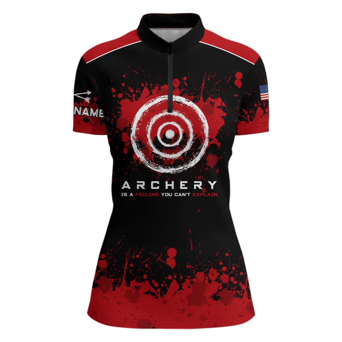 Personalized Red Painted US Flag Target Archery Quarter-Zip Shirts For Women, Arrows Archery Shirts VHM0821