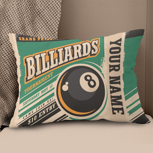 Personalized Retro Billiard Tournament Throw Pillow Gift For Pool Player VHM0840