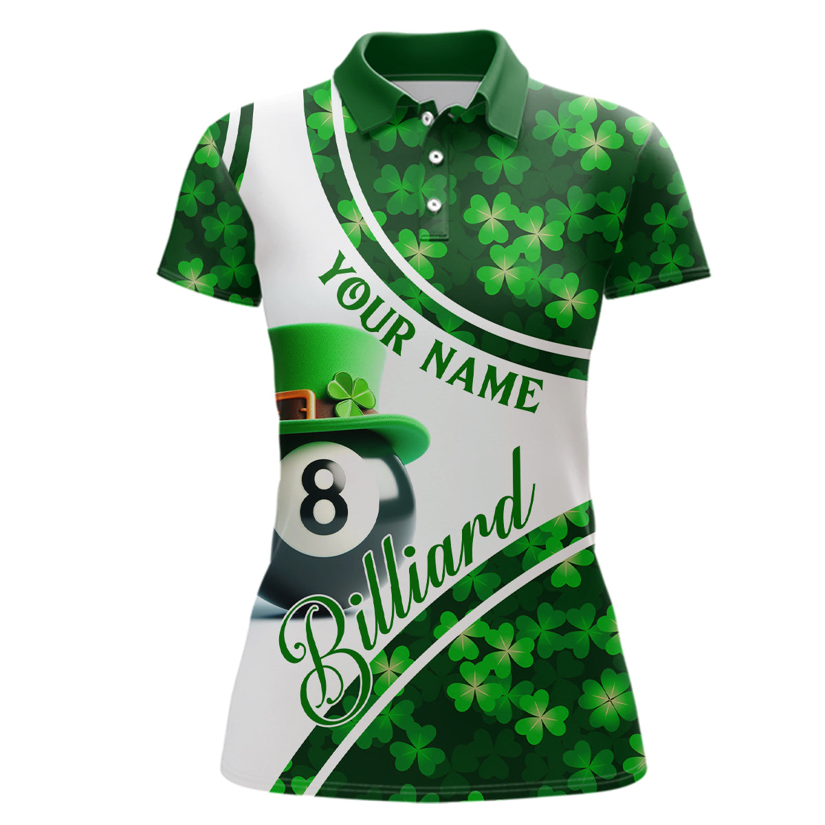 Personalized St Patrick's Day Billiard 8 Ball 3D Polo Shirts For Women, Shamrock Billiard Jerseys VHM0995