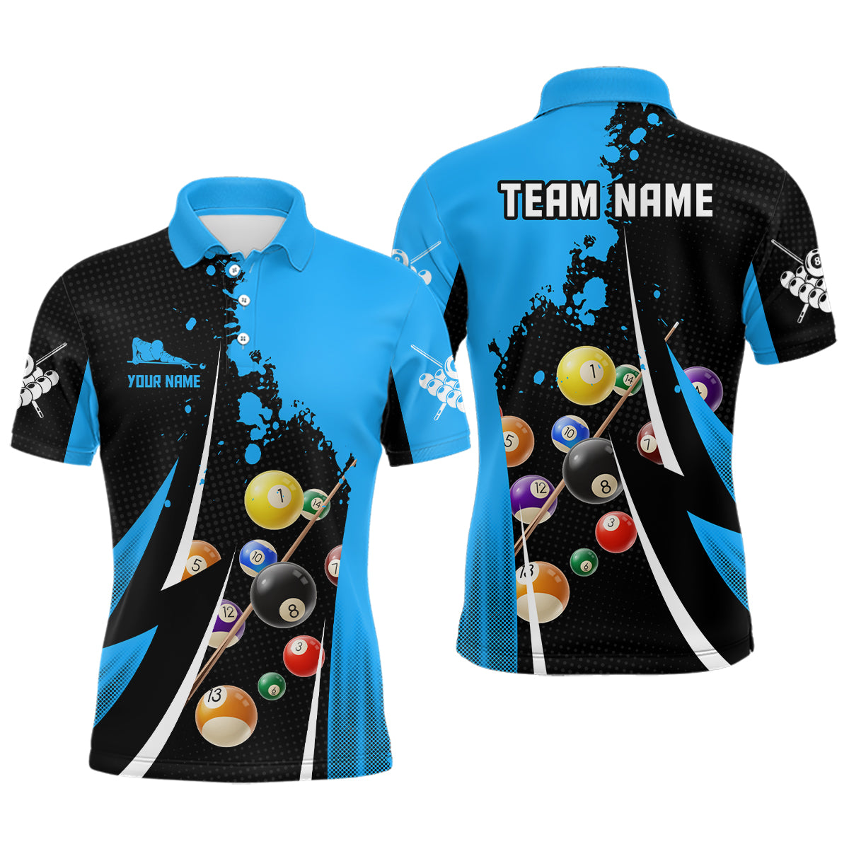 Personalized Billiard Balls 3D Print Black Blue Billiard Player Polo Shirts For Men VHM0129