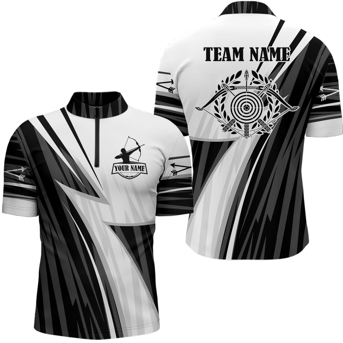 Personalized White Black Target Archery Quarter-Zip Shirts For Men, Arrows Archery Team Shirts VHM0763