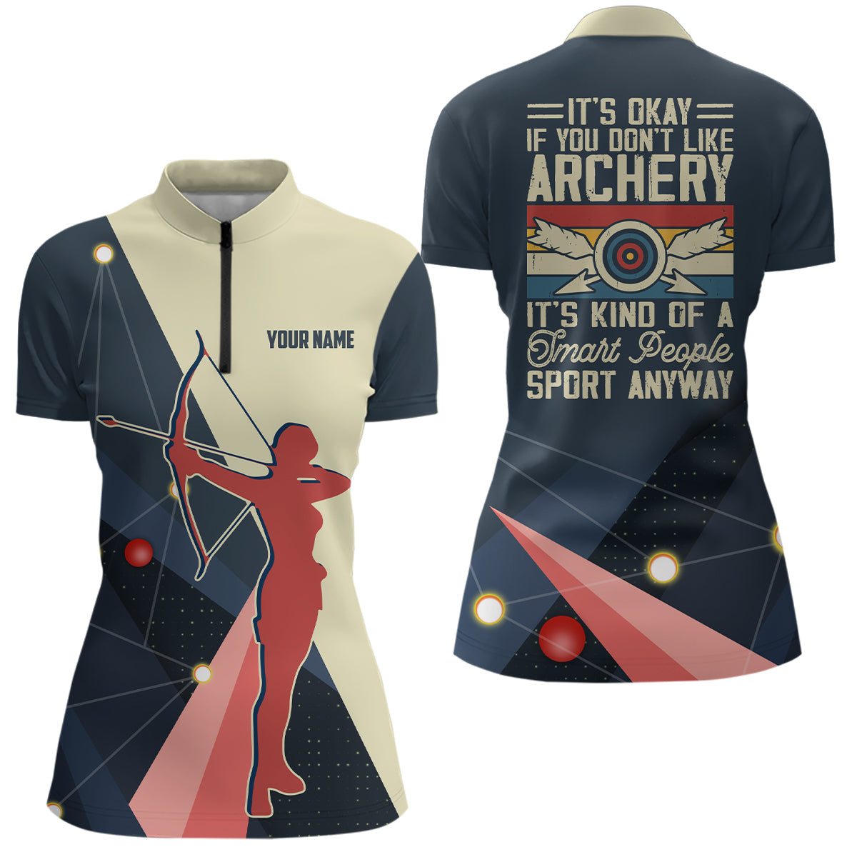 Personalized Silhouette Archer 3D Target Archery Quarter-Zip Shirts For Women, Funny Archery Shirts VHM0623