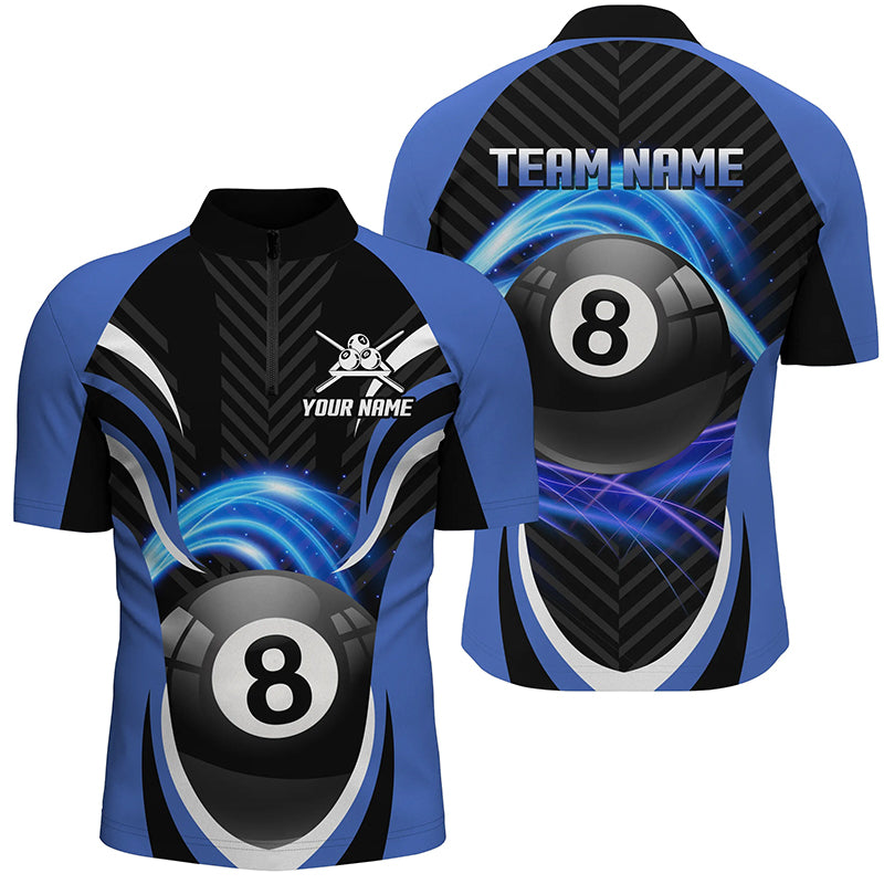 Personalized Billiard 8 Ball Blue Quarter-Zip Shirts For Men Custom Pool League Jerseys TDM0390