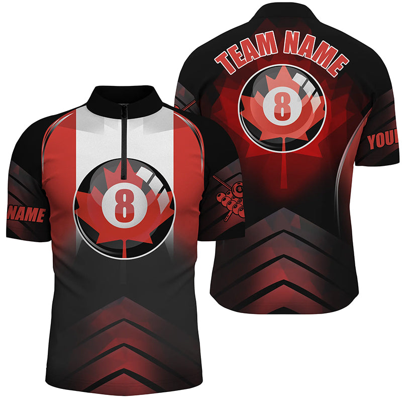 Personalized 8 Ball Canadian Flag Billiard Men Quarter-Zip Shirts, Canada Billiard Jersey TDM0415