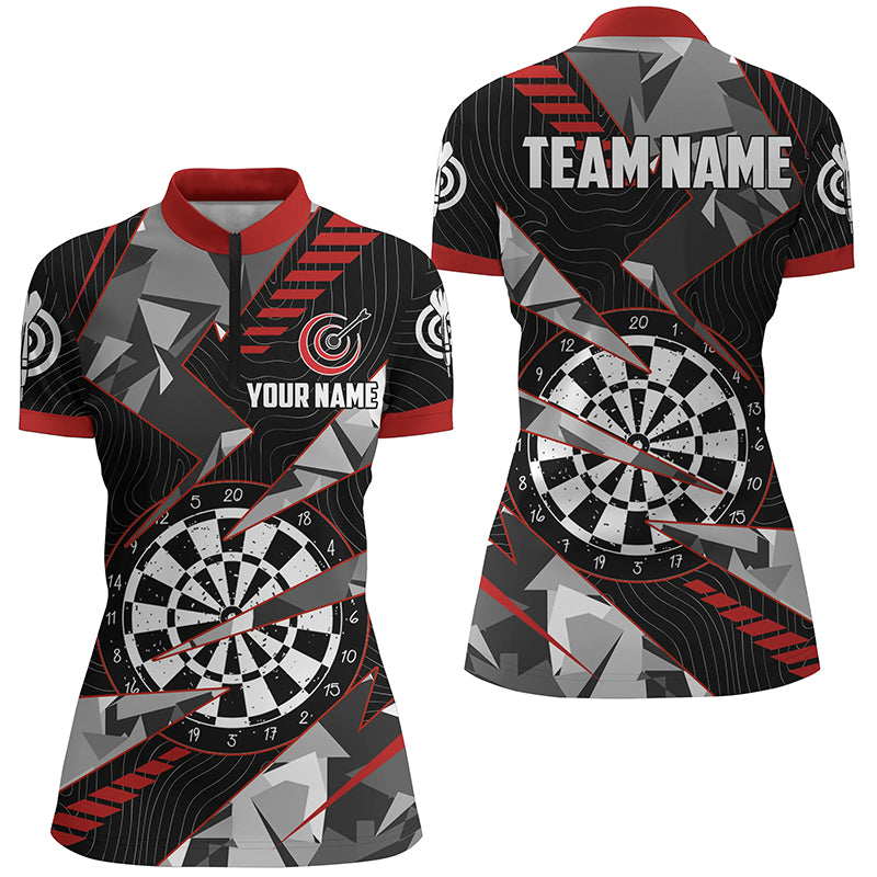 Personalized Black Red Grunge Darts Board Women Quarter-Zip Shirts Team League Darts Jerseys TDM1516