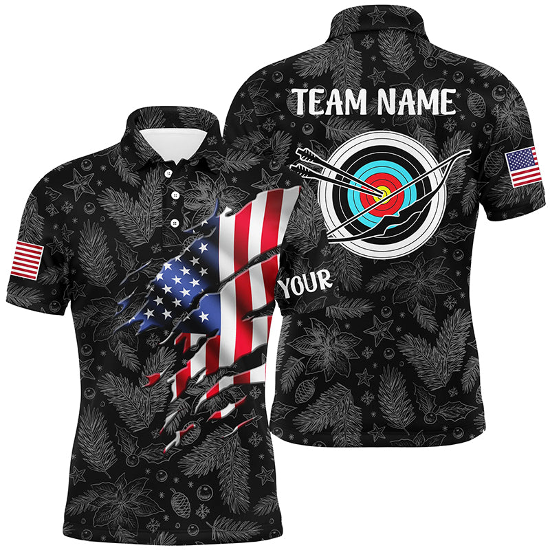 Personalized Christmas USA Flag Archery Men Polo Shirts Custom Merry Christmas Shirts For Archer TDM0497