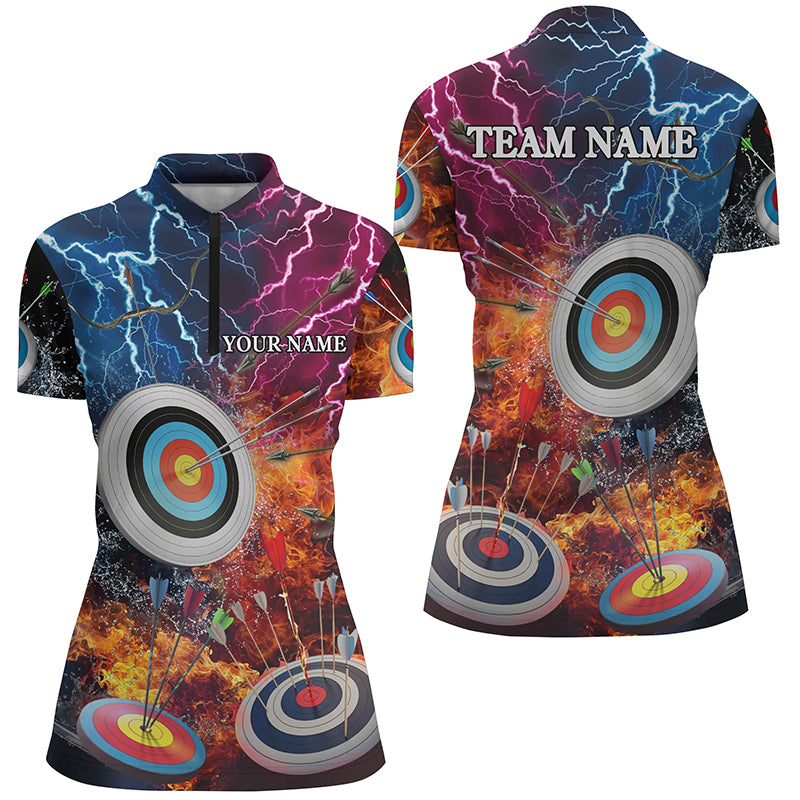 Archery Target In Water Fire Personalized Name Women Quarter-Zip Shirts Custom Archery Gifts TDM0508