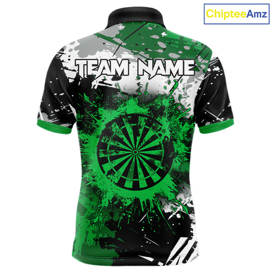 Custom Green Grunge Darts Shirt With Pocket Option For Men, Dart Team Jersey TDM5887