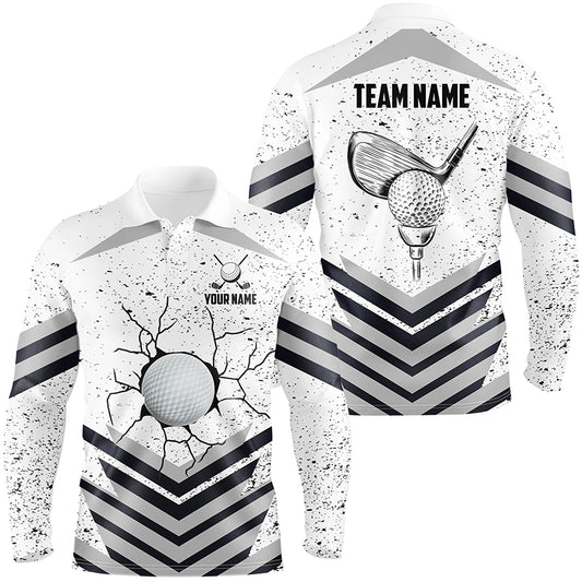 Funny Crack Golf Ball Custom White Grunge Mens Golf Polo Shirts Best Team Golf Shirts For Golfer TDM1978