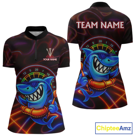 Personalized Neon Funny Shark Darts Shirt For Women Custom Darts Team Jersey Outfit, Darts Gifts TDM4319