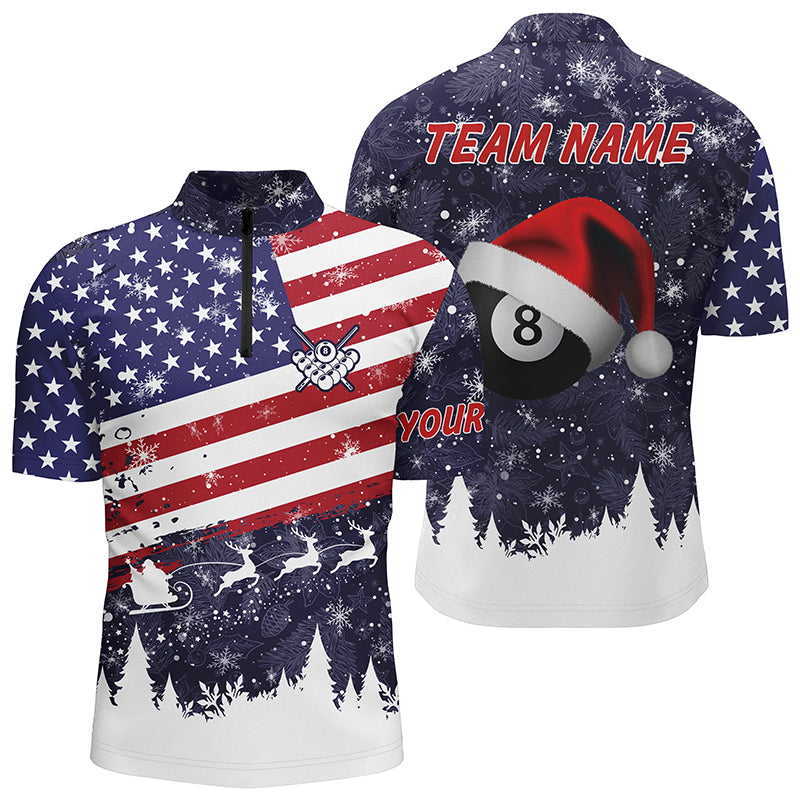 Personalized Merry Christmas USA Flag Billiard Men Quarter-Zip, Patriotic Christmas Shirts TDM0523