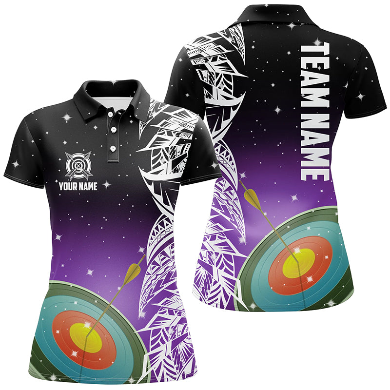 Personalized 3D Target Archery Purple Galaxy Pattern Women Polo Shirts, Team League Archery Jerseys TDM1083