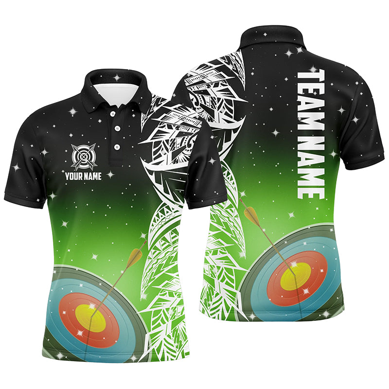 Personalized 3D Target Archery Green Galaxy Pattern Men Polo Shirts, Team League Archery Jerseys TDM1086