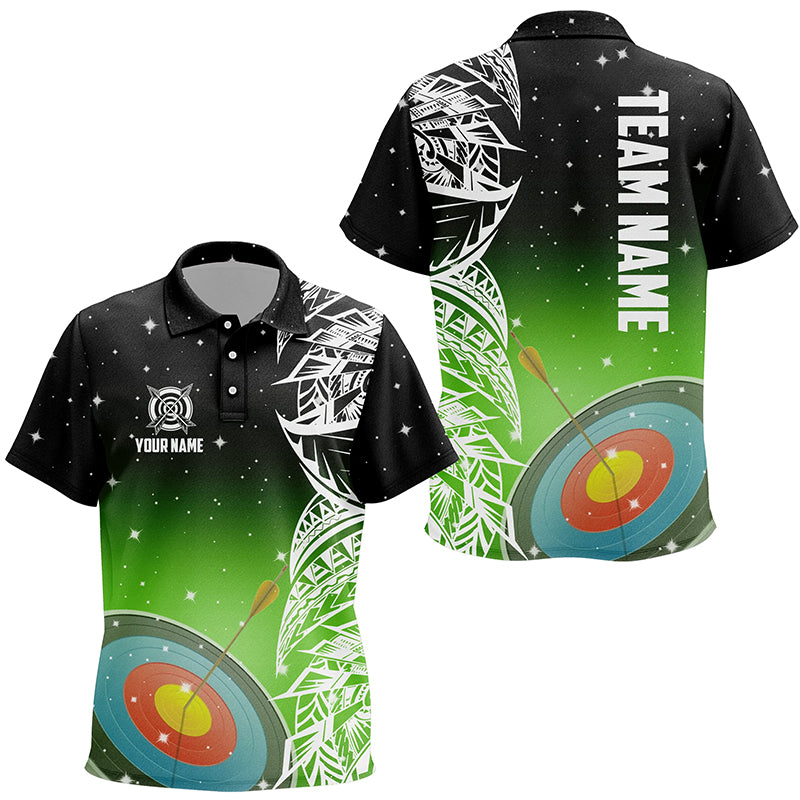 Personalized 3D Target Archery Green Galaxy Pattern Kid Polo Shirts, Team League Archery Jerseys TDM1086