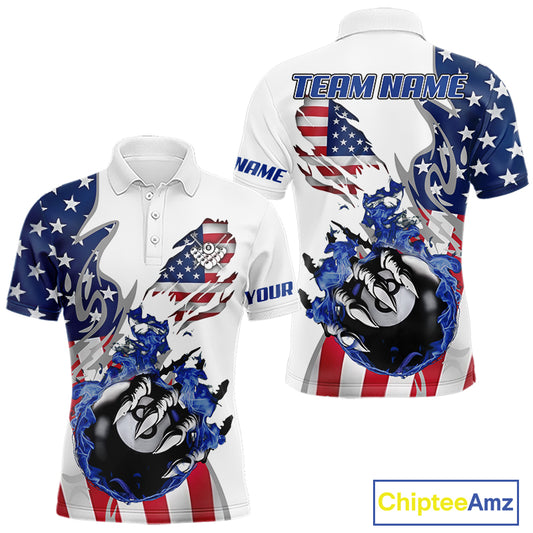 8 Ball Pool Claw American Flag Billiard Shirt For Men Custom Patriotic Billiard Team Jersey|White TDM6043