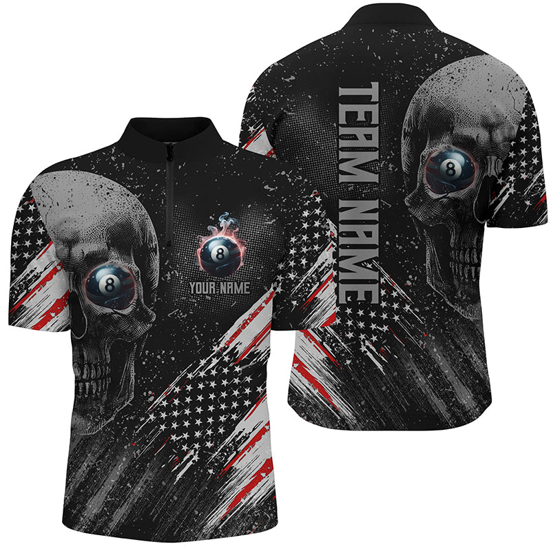 Personalized Billiard Skull 8 Ball Pool Smoke US Flag Men Quarter-Zip Shirts Billiards Outfit TDM1208