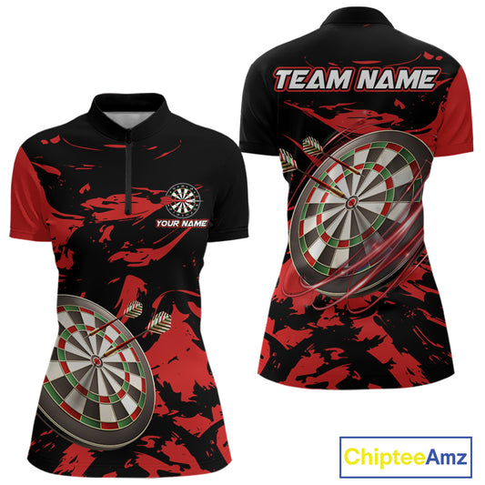 Personalized Black And Red Splash Dart Polo & Quarter Zip Custom Dart Shirt For Women Darts Jersey TDM4168