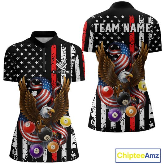 Billiard Eagle American Flag Stripes Pool Jersey For Women Custom Patriotic Billiard Team Shirt|Red TDM4983