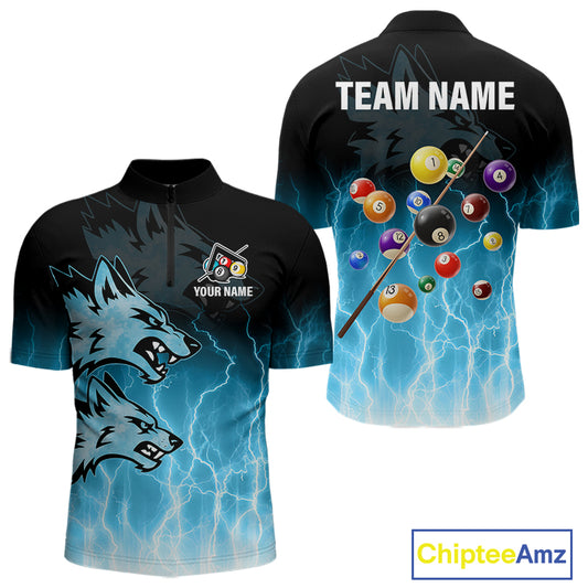 Custom Billiard Shirt For Men – Blue Thunder Lightning Wolf Pool Balls Team Jersey Polo & 1/4 Zip TDM4558