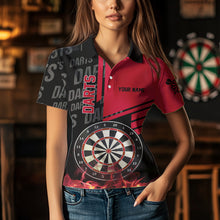 Load image into Gallery viewer, Black And Red Fire Darts Shirts For Women Custom Darts League Team Jerseys Darts Polo & 1/4 Zip TDM3412